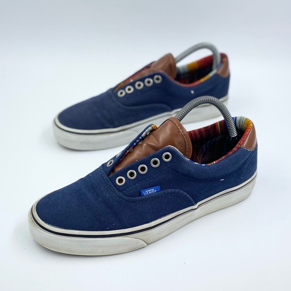 Vans navy and brown leather authentic men’s 8 - Picture 2 of 6